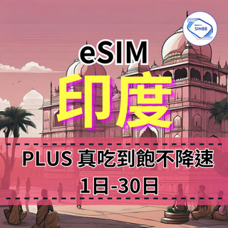 【eSIM】PLUS印度【7至30天】無限流量上網｜真喫到飽不降速｜ JIO / Airtel 電信｜全境高速暢遊