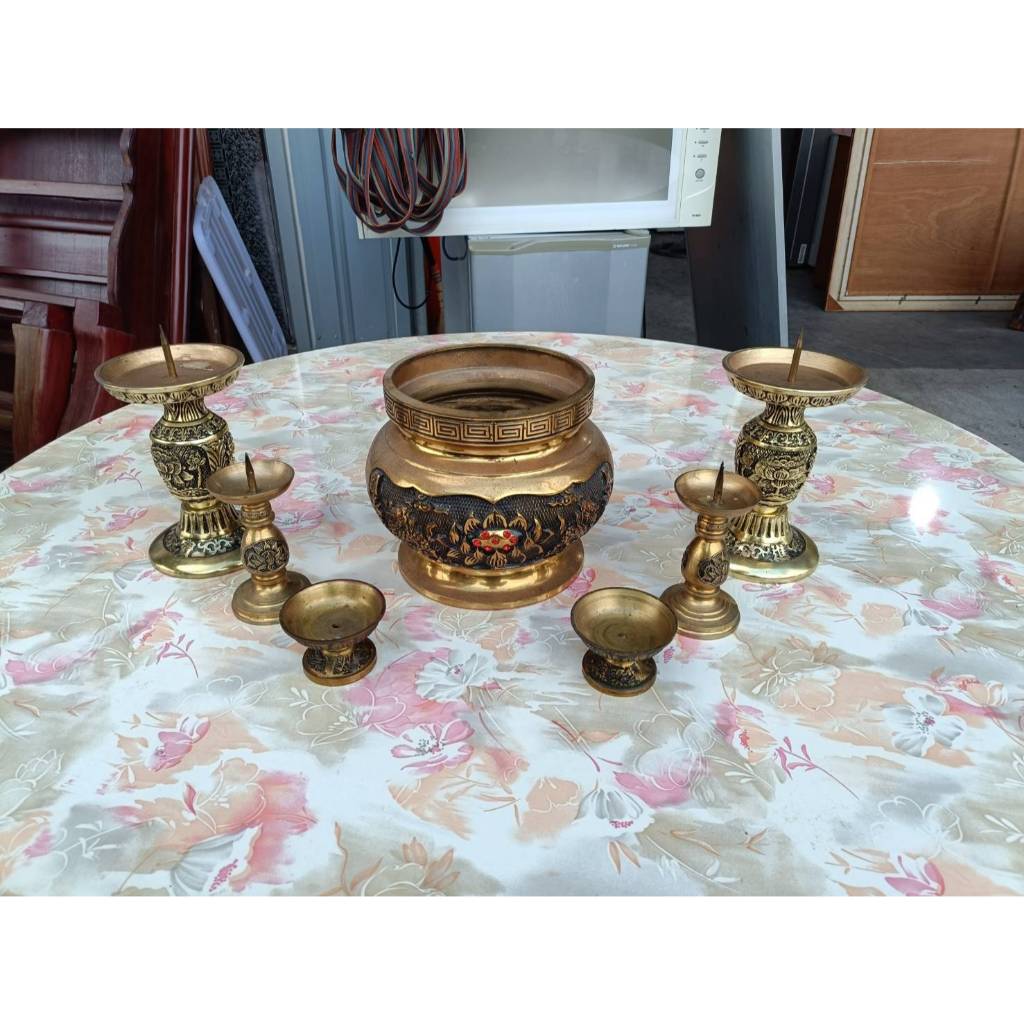 頂元二手家具【請勿直接下標】銅製神明爐+燭台組-銅製-燭台-香火爐-銅製香火爐-銅製燭台-神明桌