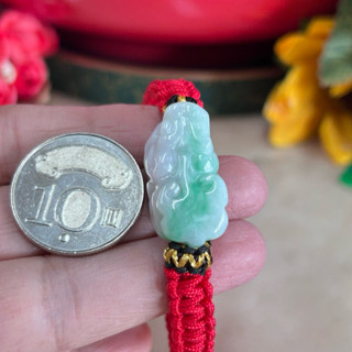 天然翡翠A貨，飄陽綠 貔貅 錢滾錢手鍊，活動棉繩，緬甸玉手鍊