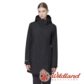 【wildland 荒野】女PR棉輕量極暖防水長版外套『印黑』0B22901