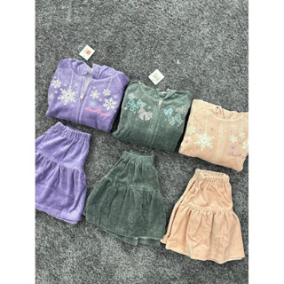 全新日本公司貨 女童套裝 MOTHERWAYS 紫色天鵝絨連帽外套 粉紅色套裝 灰色短裙灰色外套女童外套女童短裙秋冬款