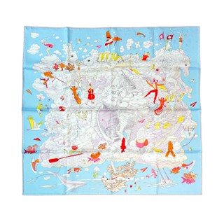 Hermes 雲間永珍圖騰絲巾/方巾-90cm(粉/藍)