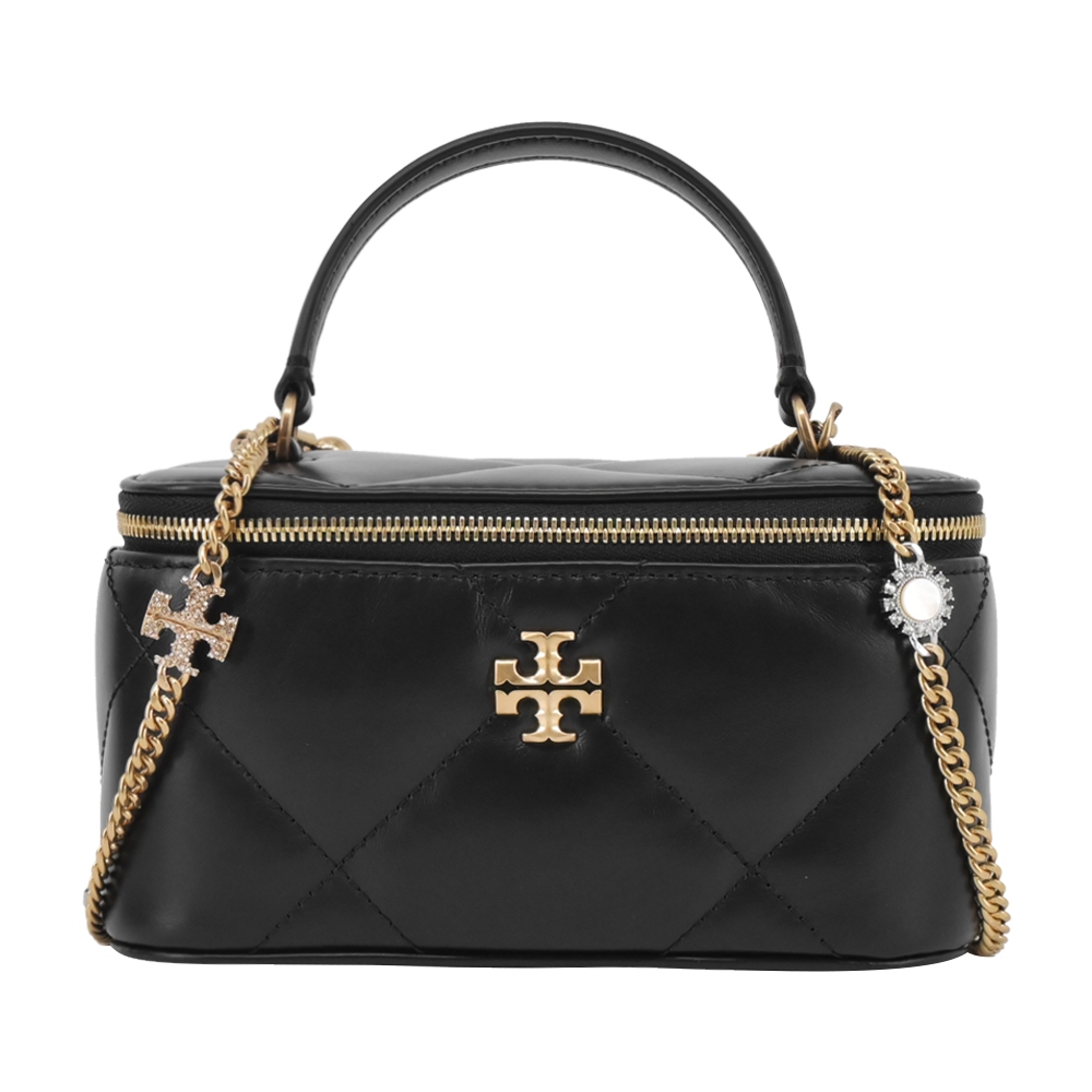 TORY BURCH KIRA 鏈帶吊墜菱格紋斜背包-黑｜100%原廠真品｜JS Maxx官方旗艦館