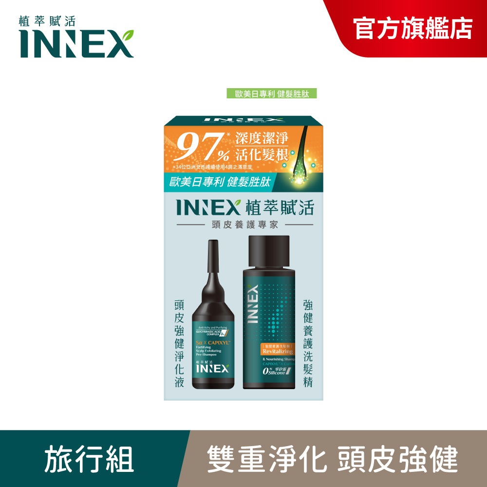 【美吾髮】INNEX植萃賦活 頭皮強健淨化旅行組〔頭皮強健淨化液20ml+強健養護洗髮精50ml〕健髮胜肽