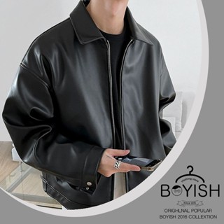￭bi小版男裝￭韓版落肩休閒款pu皮拉鍊機車夾克皮衣外套