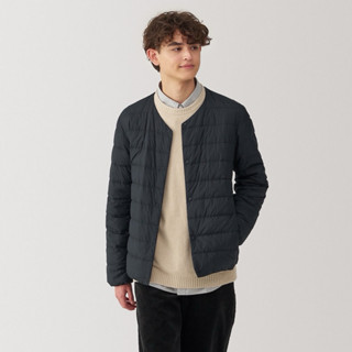 專櫃真品MUJI 無印良品 輕量羽絨抗靜電內裡可攜帶式深灰色無領防寒保暖羽絨外套