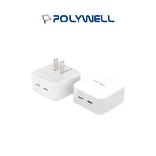 【POLYWELL】PD雙孔USB-C快充頭 35W Type-C充電器 GaN氮化鎵 充電頭 豆腐頭 插座插頭 雙孔