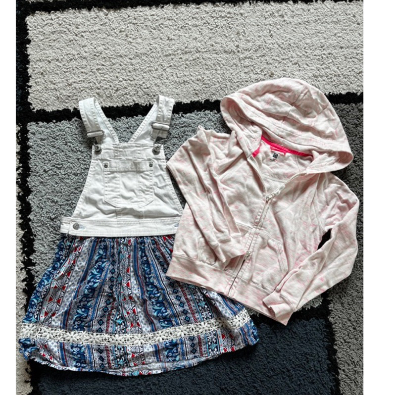 海芋妮妮～美國童裝 (6歲2件組)Jordache牛仔拼接鏤空背心裙/吊帶裙/uniqlo雙邊拉鍊外套