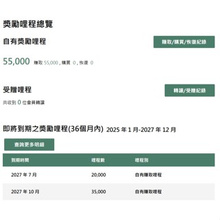 長榮哩程 里程 0.55/哩 55000哩 有效期2027/07