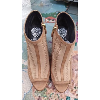 未使用品 Vince Camuto 拉鏈高跟魚口踝靴 涼鞋 真皮 36.5碼