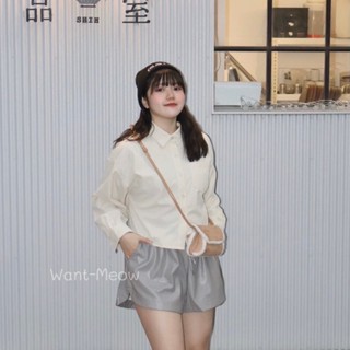 Want-Meow招財貓旺鋪/臺灣出貨/90公斤可穿/長袖短版燈芯絨襯衫外套/中大尺碼上衣/大碼衣著
