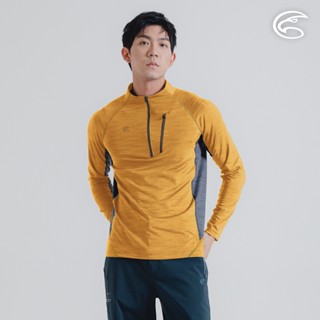ADISI 男半門襟雲彩紗透氣快乾保暖上衣 AL2421033 杏黃 (S-2XL)｜磨毛 輕量 排汗 速乾 彈性