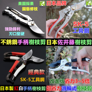 👍㊣【高品質SK-5工具鋼】不鏽鋼柄 紅白柄 佐井藤 樹枝剪 修枝剪 園藝剪 果枝剪刀 SK-5工具鋼
