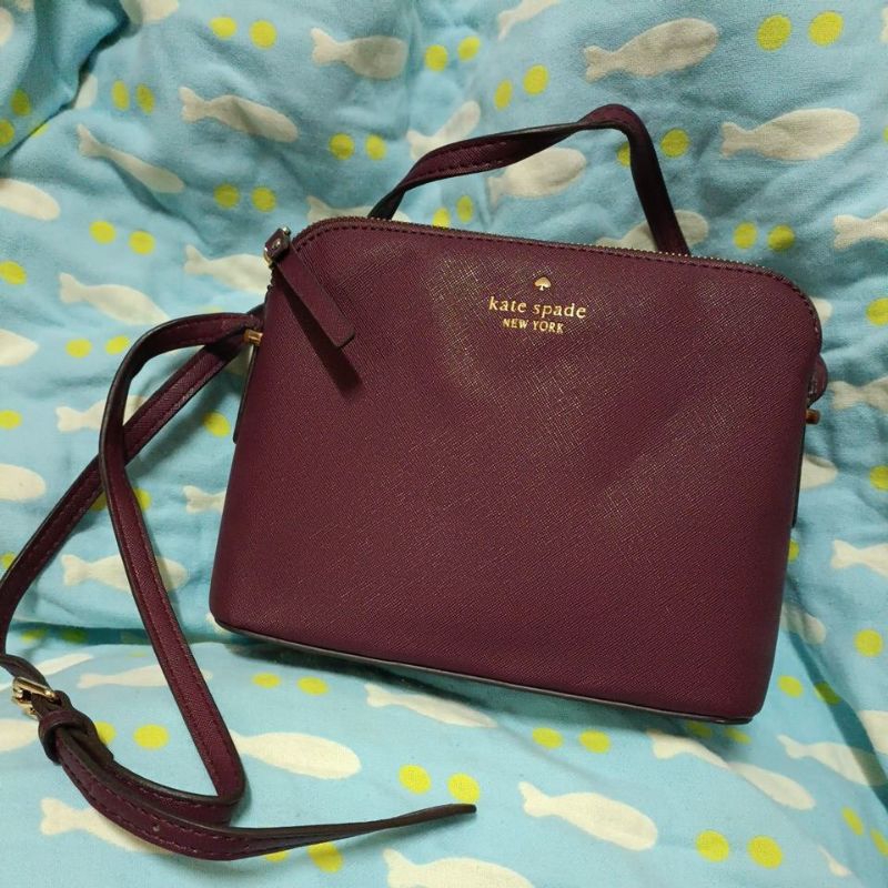 kate spade new york深紫紅色防刮牛皮貝殼包