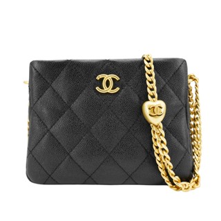 Chanel Hobo 粒紋牛皮金釦愛心調節斜揹包(AS3830-黑)