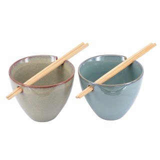 【YU Living】日式陶瓷特殊釉拉麵碗筷二套組 湯碗 筷子 500ml (二碗二筷/棕.綠色) [折扣碼現折]