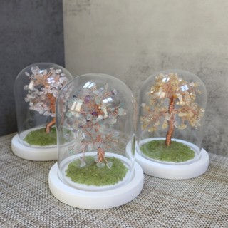 ☆寶峻晶石館☆玻璃罩發財樹 紫水晶/粉晶/黃水晶/螢石/白水晶 生命樹 水晶 家飾
