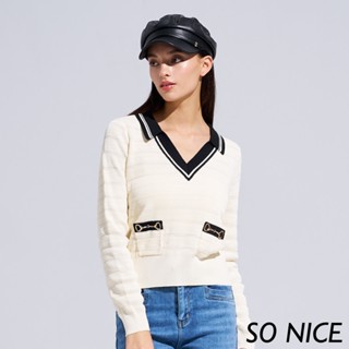 SO NICE【特惠】都會V領針織上衣｜都會時尚女裝 【58340046】
