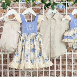 (刺繡X) 美國 Ricrac & ruffles RR DM 藍花洋裝 藍玫瑰 4T