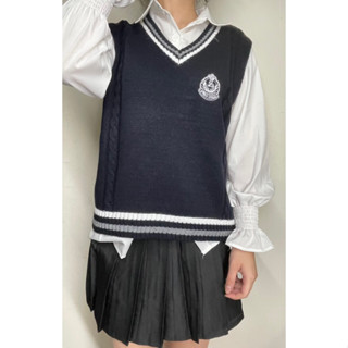 【現貨/特價清倉】秋冬新品 韓系長袖襯衫馬甲背心兩件套 學院風針織衫 針織背心 針織上衣 薄長袖 女生長袖 女生上衣