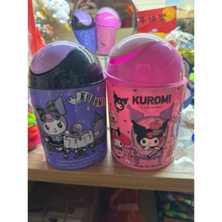 （近全新）三麗鷗 庫洛米 kuromi 翻蓋垃圾桶 收納盒 桌上收納 桶子 正版閃標