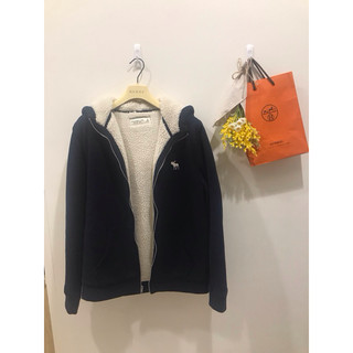 (二手無瑕疵）Abercrombie & Fitch soft A&F fleece 深藍色男裝針織拉鍊帽T夾克尺寸M