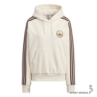 Adidas 連帽長袖上衣 女裝 寬鬆帽T 毛圈布 米【運動世界】JC6853