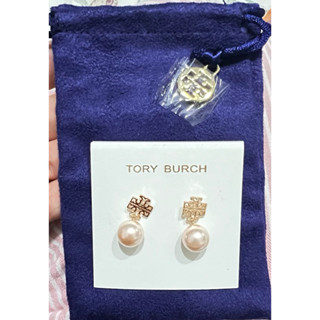 【現貨】 全新正品 Tory Burch 鏤空logo 玫瑰金 珍珠耳環 耳釘 耳飾