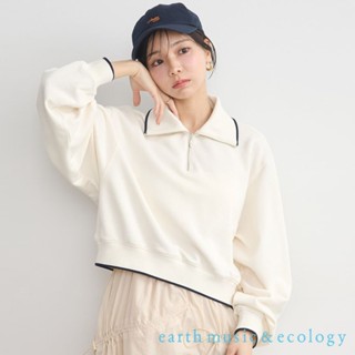 earth music&ecology 配色滾邊半拉鍊翻領長袖上衣(01000108600)
