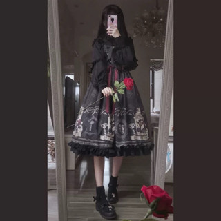 預購*lolita 暗黑蘿莉塔優雅夜鶯與玫瑰印花吊帶裙 Jsk 古典 歐洲 舞會 茶會 攝影 婚紗 少女 大小姐 洋裝