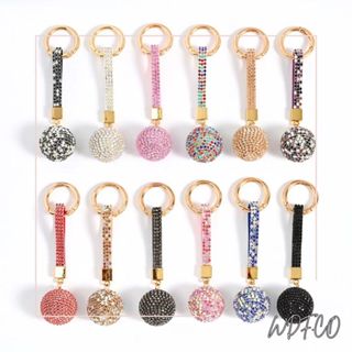 WDF.CO現貨｜2025最新韓國雙面水鑽圓球鑰匙圈│6色汽車鑰匙鑽繩扣│包包吊飾｜鑰匙圈配飾｜ins可愛小物