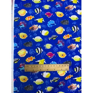 熱帶魚 小丑魚 水世界 / 純棉100% 薄棉 幅寬110公分 / 襯衫、口水巾、手帕、御守、熱褲、衣料1940切