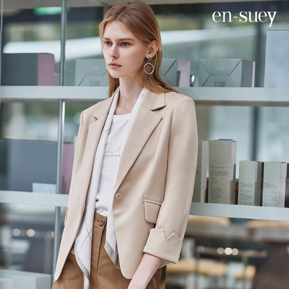 【en-suey 銀穗】修身剪接收腰西裝外套 - 粉/卡/黑 5113-2402