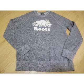 roots 女大人 海狸 椒麻灰 灰 長袖 長版 大logo 上衣 大學T XL