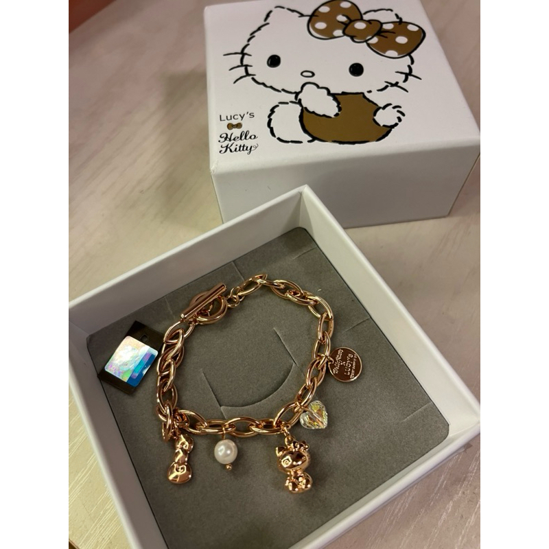 全新Lucy’s凱蒂貓聯名珍珠水晶玫瑰金手鍊 Hello Kitty 🌹💍👑💐