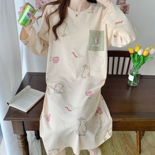 ✨100 純棉睡裙✨女春秋季長袖 全棉 學生睡衣 ins宿舍睡裙 可愛休閒 可外穿家居服 連身睡裙 寬鬆睡衣