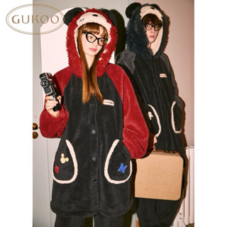 預購Gukoo/果殼睡袍情侶冬季迪士尼聯名米奇新款珊瑚絨保暖男家居服套裝