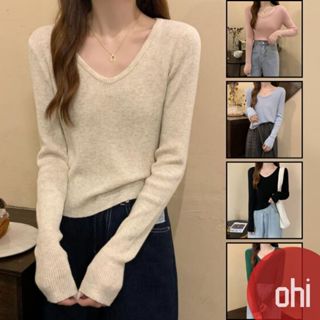 【ohi】『熱銷中』針織打底衫 V領短款毛衣 莫蘭迪色系 休閒百搭 上衣 針織衫 秋款女裝 GWD3832