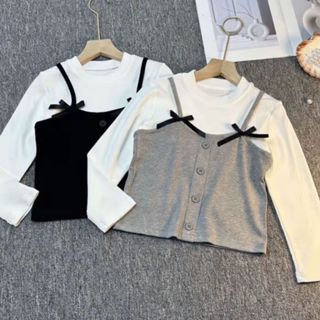 女童長袖打底衫 上衣外穿 2022新款女童毛衣套頭春秋薄款上衣女孩碎花針織衫寶寶長袖打底衫