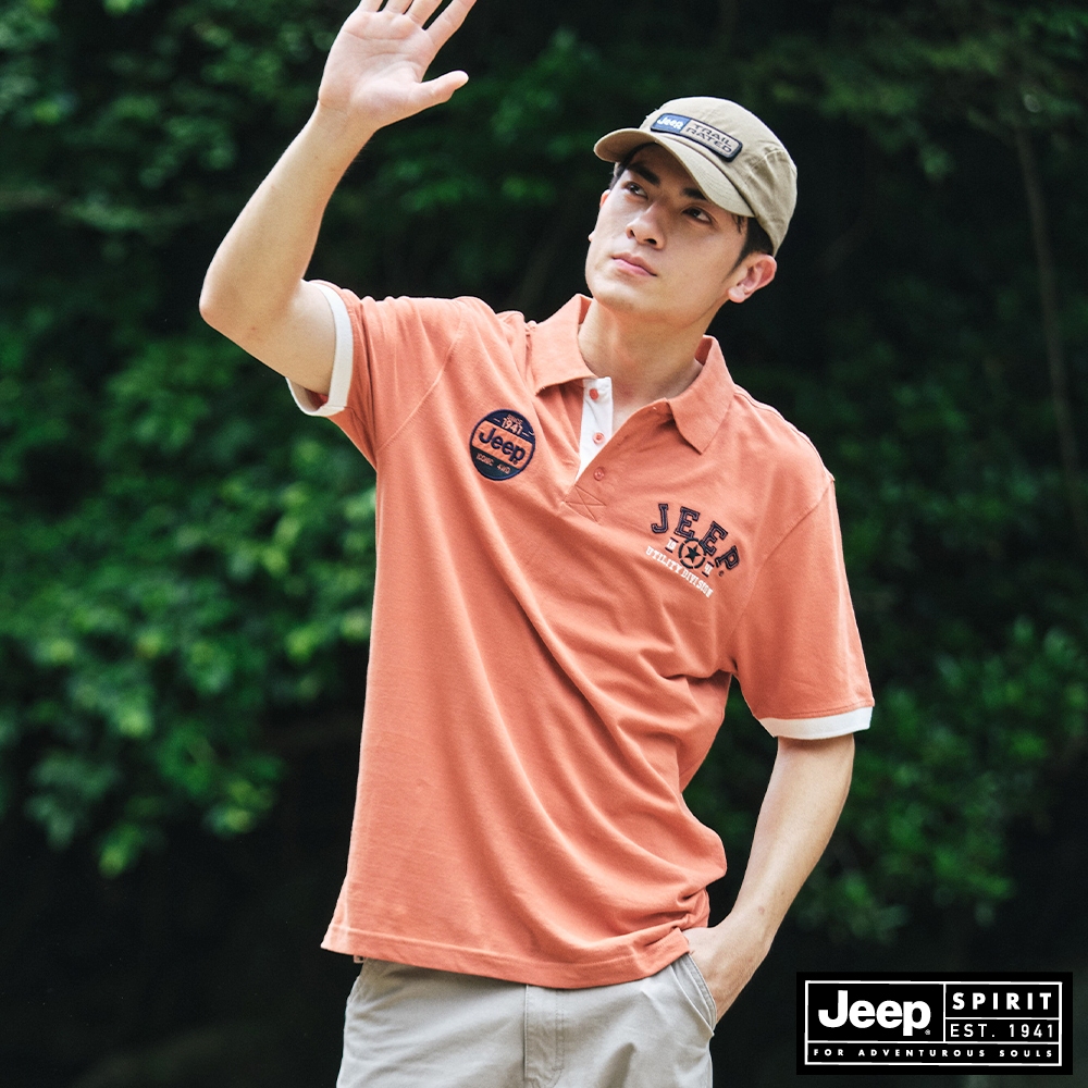 JEEP 男裝 品牌LOGO短袖POLO衫-橘色