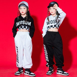 🎉 女童爵士舞演出服秋季女孩時髦潮酷露臍服裝少兒嘻哈jazz炸街套裝穿搭