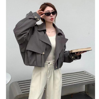 CHILL現貨 英倫風縮腰短版外套 法式短版外套 女生風衣外套 澎感外套 西裝外套 秋冬外套 縮腰外套 挑高顯瘦 預購