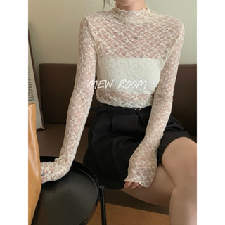 小立領蕾絲長袖上衣♥現貨♥透膚蕾絲內搭上衣 雕花蕾絲長袖 女裝 打底衣 MEW ROOM