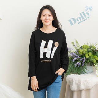 Dolly多莉大碼專賣店 臺灣現貨 大尺碼HI中長版七分袖棉質上衣(黑色)339