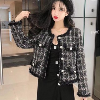 FUXI 小香風外套女 短版外套 春秋百搭名媛氣質外套 顯瘦上衣 粗花呢外套 呢子外套 女裝 衣服