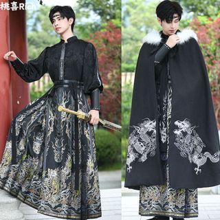 【📌桃喜Rich】原創帥氣蘭陵王麒麟龍紋織金黑色馬面裙 男生漢服 新中式男裝 上衣學生班服套裝 錦衣衛古裝男