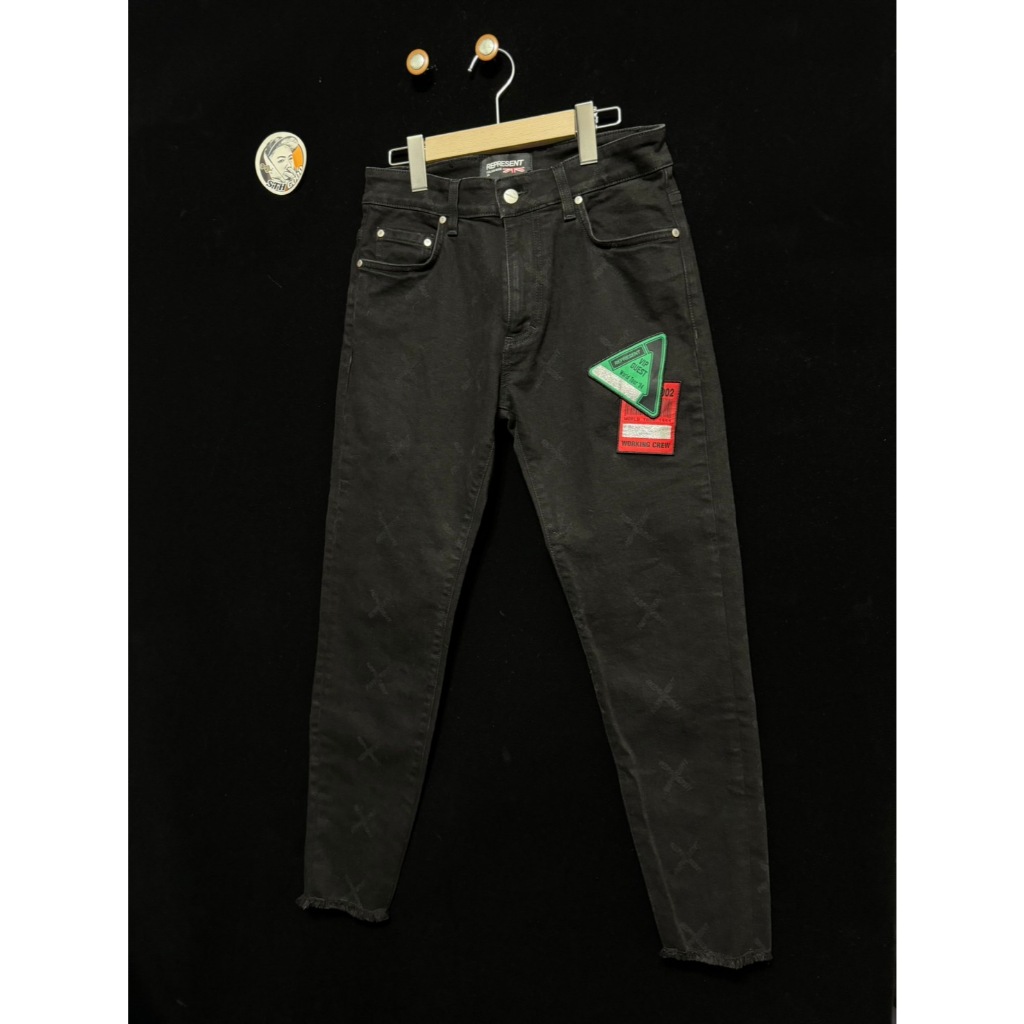 【TACKSTHGOOD】REPRESENT 貼布黑色牛仔褲 W30 30腰