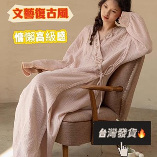 35-80公斤🔥日系文藝復古風💗高階感睡袍👑臺灣全店免運👑韓版碎花ins長袖睡衣💙大碼寬鬆休閒慵懶風💛家居服可外穿