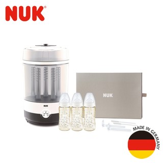 【NUK原廠直營賣場】防脹氣感溫奶瓶新生兒禮盒+二合一蒸氣烘乾消毒鍋組