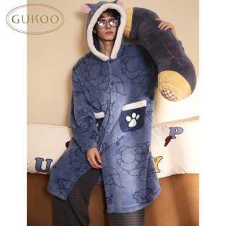 預購Gukoo/果殼睡袍冬季迪士尼聯名新款毛絨睡衣保暖男士家居服套裝